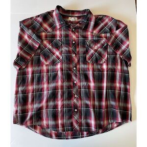 Duke Haband Red Plaid Western Pearl Snap Up Short Sleeve Shirt 3X